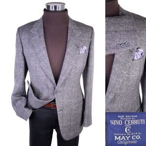 Nino Cerruti Paris Blazer Men 40R Gray Windowpane Gray Sport Coat Jacket 2-Buttn